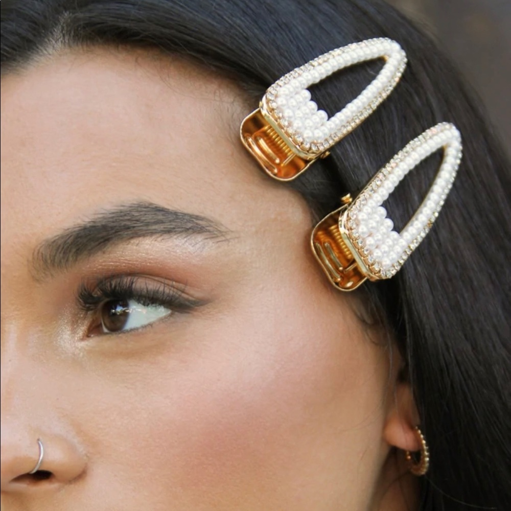 Set of Two Pearl + Rhinestone Hair Clips
